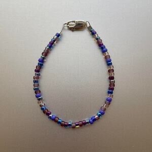 Sterling Silver Beaded Bracelet Murano Glass Beads Italy 6 in